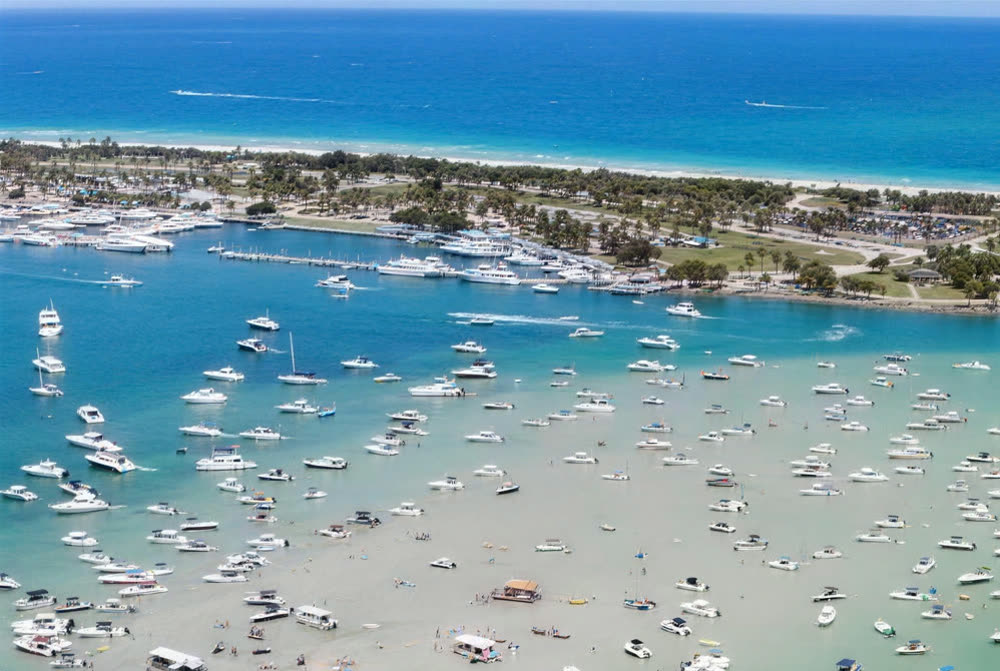 Aerial view of Bill Bird Marina and Haulover Park